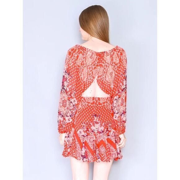 Free People  Seven Wonders Printed Mini Dress in Red - Picture 3 of 6
